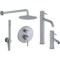 Hoch-Bidet-Waschtischmischer-Set und rundes Duschset in Metallic-Grau Pollini Jessy Color KITJESSYCOLORA13