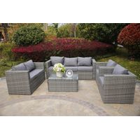YAKOE VANCOUVER 7 SEATER RATTAN GARDEN SOFA SET IN GREY WITH FITTING COVER