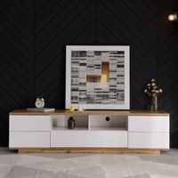 Meuble TV 180x38x46cm - Meuble télé moderne - finition bois - bicolore blanc