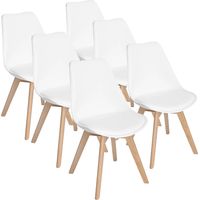 Iztoss – Lot de 6 chaises scandinaves blanches – Pieds en hêtre massif – Coussin en PU – Hauteur 81 cm – Pour salon, salle à manger, bureau