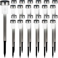 Deuba® Pack of 24 White LED Solar Powered Garden Lights Brushed Stainless Steel