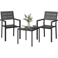 Conjunto de Jardín de 3 Piezas con 2 Sillas y Mesa de HDPE Diseño Listones Efecto para Patio Balcón Negro