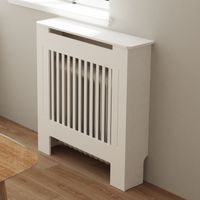 Unho – Cache radiateur moderne blanc – Dimensions extérieures 78 x 19 x 101 cm – MDF robuste avec lattes verticales – Pour salon et chambre