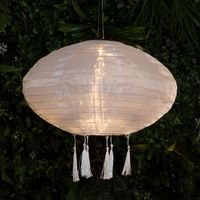 Fabric Hanging Tassel LED Light Up Lantern 40cm Solar Power Outdoor Garden Decoration
