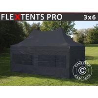 Pop up gazebo FleXtents PRO Peak Pagoda 3x6 m Black, incl. 6 sidewalls