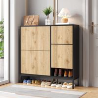 Schuhschrank mit Schuhwechselhocker, Schuhregal mit drei Klappen und offener Ablagefläche, geeignet für Flur, Schlafzimmer