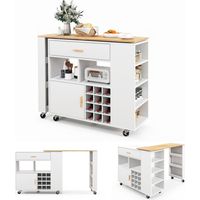 2-in-1 Kitchen Island Bar Table Combo Storage Trolley Rolling Cupboard Wine Rack