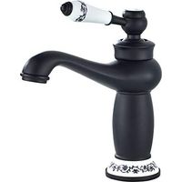 Robinet lavabo antique laiton vieilli – Poignée céramique motifs floraux vintage – Adapté lavabo bidet, décor rétro haut de gamme-Black