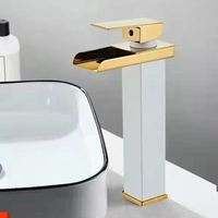 TAISHENGDA-Robinet de salle de bain cascade à large rebord en or blanc avec tuyau d'arrivée de 60 cm Robinet d'eau chaude et froide à bec large de style européen pour lavabo/évier