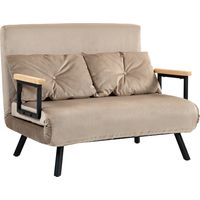 Divano Letto 3 in 1 in Tessuto Effetto Velluto con Schienale Regolabile e 2 Cuscini, 102x73x81 cm, Marrone Chiaro