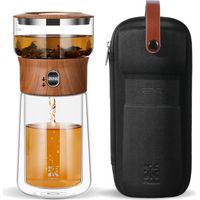 Théière à infusion de thé simple, théière goutte à goutte à un clic, petite théière en verre avec tasse isolée de 270 ML, marron