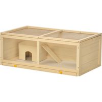 Jaula para Hámster con Techo Abatible Panel de Acrílico Bandeja Extraíble y Cabaña 100x58x38 cm Natural