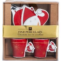 Confezione 2 tazze natalizie da caffè con rispettivo piattino in porcellana da 70 ml -Rosso