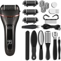 Appareil électrique pour éliminer la peau morte des pieds, Kit de soins de meulage des pieds rechargeable, Convient aux talons secs et gercés et à la peau morte (Noir + 10 pièces de kit de soins)