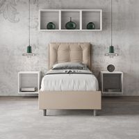 Letto singolo contenitore imbottito 80x190 similpelle tortora Annalisa