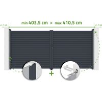 Puerta batiente regulable, 4 m de ancho, CALANCIA, 180 cm de alto, aluminio gris.