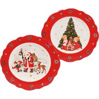 Preziosa Luxury Home Piatto Dolce Natale Ceramica con Bordo Ondulato Ass. D 20,4 Cm H 2,5 Cm Rosso 1 Pz