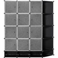 Armario modular 16 compartimentos 2 barras colgar ropa organizador portátil negro y blanco