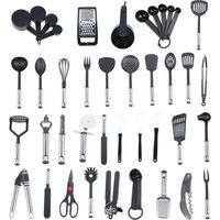 Lot de 40 ustensiles de cuisine en silicone Noir