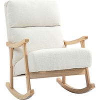 HOMCOM mecedora moderna silla mecedora con patas y reposabrazos de madera de caucho respaldo alto mecedora para lactancia carga 120 kg crema
