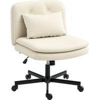 JSSEVN - Silla de oficina sin reposabrazos, tapizada en piel sintética, con ruedas, cojín adicional, regulable en altura, móvil, color beige.