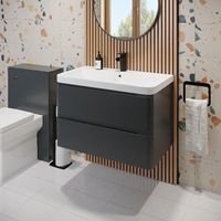 Regis Bathroom Grey Gloss Vanity Unit and Basin Sink Storage Furniture Cabinet - 800mm Wall Hung