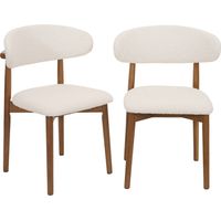 sweeek - 2er-Set Heveaholzstühle mit Bouclé-Bezug Nussbaumfarben / Crème
