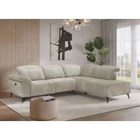 Deco In Paris – Canapé d'angle relax électrique en velours chiné beige – Assise inclinable – Accoudoirs larges – Dossiers à têtières relevables