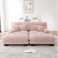 Sofá salón modular chenilla rosa con otomanas OKMYHOME