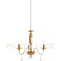 LAMPADARIO CECILIA 3 LUCI VETRO E CRISTALLO AMBRA E TRASPARENTE ATTACCO E14 D.73CM