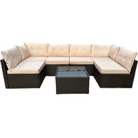 Concept-Usine – Salon de jardin modulable 6 places en résine tressée marron – Ensemble 4 pièces avec coussins déhoussables – Dimensions 274x137x63,5 cm