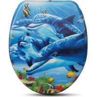 WOLTU WC Sitz mit Absenkautomatik,Toilettensitz Motiv,Toilettendeckel aus Duroplast,Stable Klodeckel Premium Toilettenbrille,Antibakteriell Oval, Ozean Delfine