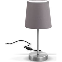 Lampe de chevet moderne avec abat-jour en tissu gris – pied en métal stable et antidérapant design intemporel pour chambre ou salon – douille E14, interrupteur sur câble