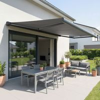 Store banne coffre intégral HEVOA (Motorisation à télécommande + Manœuvre de secours + LED - Gris anthracite RAL 7016 - Gris foncé 250g/m² - 4.00 x 3.00 m)
