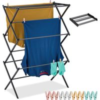 Relaxdays Étendoir à linge, pliable, 11 barres, tancarville peu encombrant, H x L x P : 105 x 74 x 37 cm, noir