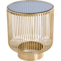 Table basse ronde LINEOR 41 cm dorée avec plateau en verre trempé noir