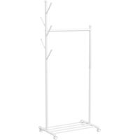 Portant à vêtements à roulettes, 5 crochets, barre de suspension et étagère inférieure pour entrée, 68 x 43 x 171 cm, blanc