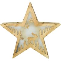 Weihnachtsstern Leuchtstern Dekoleuchte Adventsstern Holzstern Weihnachtsdekoration Wohnzimmer, Sperrholz Natur Rentier Motiv, 10x LED 0,06 Watt warmweiß, HxLxB 30x31,5x6 cm