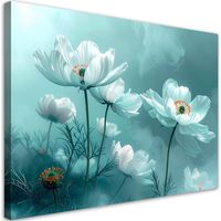 Wandbild Türkisfarbene Blumen in einer zarten Aquarellkomposition 30x20