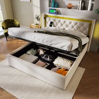 Polsterbett LED Doppelbett Stauraum Bettkasten mit USB Typ C Ladefunktion Kopfteil,Stauraumbetten Bettgestell aus Baumwolle Jugendbett 140x200 mit lattenrost(Ohne Matratze) OKWISH