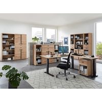 Büromöbel Set 10-teilig SARINA-36 mit höhenverstellbarem Winkelschreibtisch in Altesche teilmassiv