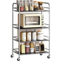4 Tier Stainless Steel Kitchen Storage Trolley with Adjustable Shelves - Silver