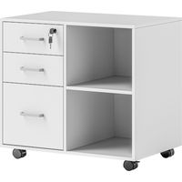 Cassettiera portadocumenti 3 cassetti con serratura e chiavi su ruote 60x40x56 cm bianco