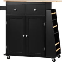 Meuble de cuisine noir avec armoire 2 tiroirs porte-épices 89x45x89.5cm