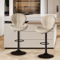 Hawthyhome Barhocker 2er Set Barhocker Höhenverstellbar mit lehne •Hocker aus Fabric•Küchenstühle mit Fußstütze •Barstühle Drehstühle •360°Drehbar Einfache Montage •Beige
