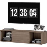 Armoire murale TV suspendue 2 compartiments ouverts porte abattable Marron 120x30x29.5 cm