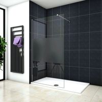 Parete doccia Walk In 100x200cm vetro temperato trasparente Anti-Frantumi da 8mm Striscia Satinata-Opaca Centrale 73-120cm Barra Stabilizzatrice