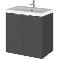 Hudson Reed Fusion Wall Hung 2-Door Vanity Unit with Ceramic Basin 500mm Wide - Gloss Grey