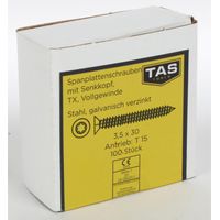 12x TAS Spanplattenschrauben 50 Stück 3,5x30mm TX Teilgewinde Senkkopf Holz Bau