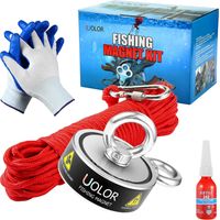 Superstarker, doppelseitiger Angelmagnet, 300 kg, extrem starker Neodym-Magnet, Angelset mit 20 m Seil, Karabiner, Handschuhen und Schraubensicherung zum Magnetangeln